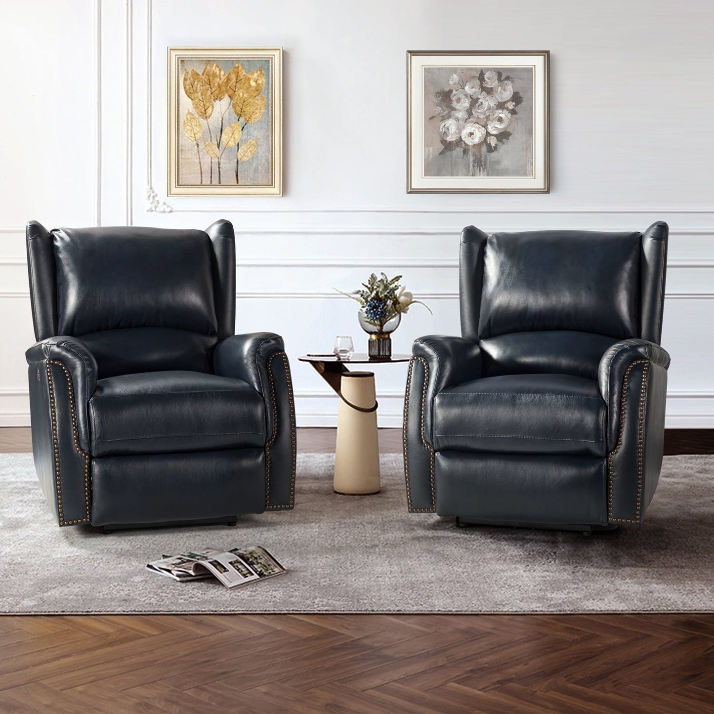 Fauteuil inclinable électrique en cuir véritable Eduardo avec port USB, lot de 2