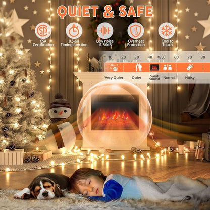 Foyer électrique encastrable avec chauffage réglable, luminosité, minuterie et protection contre la surchauffe, 1 400 W, homologué CSA