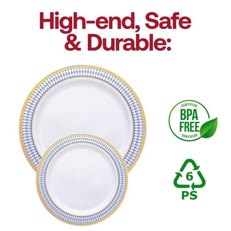 Assiettes jetables en plastique avec bordure dorée élégante - Articles de fête