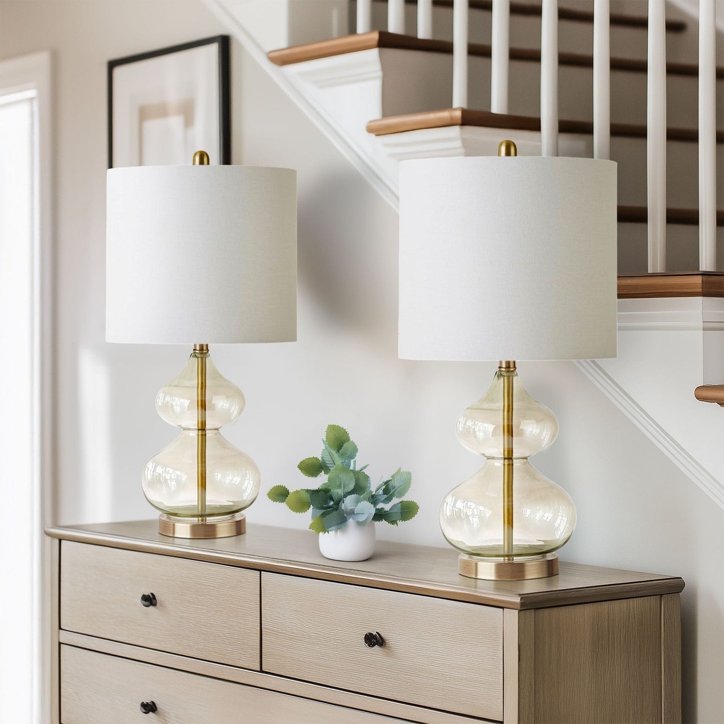 Lampe de table en verre en forme de gourde incurvée, lot de 2