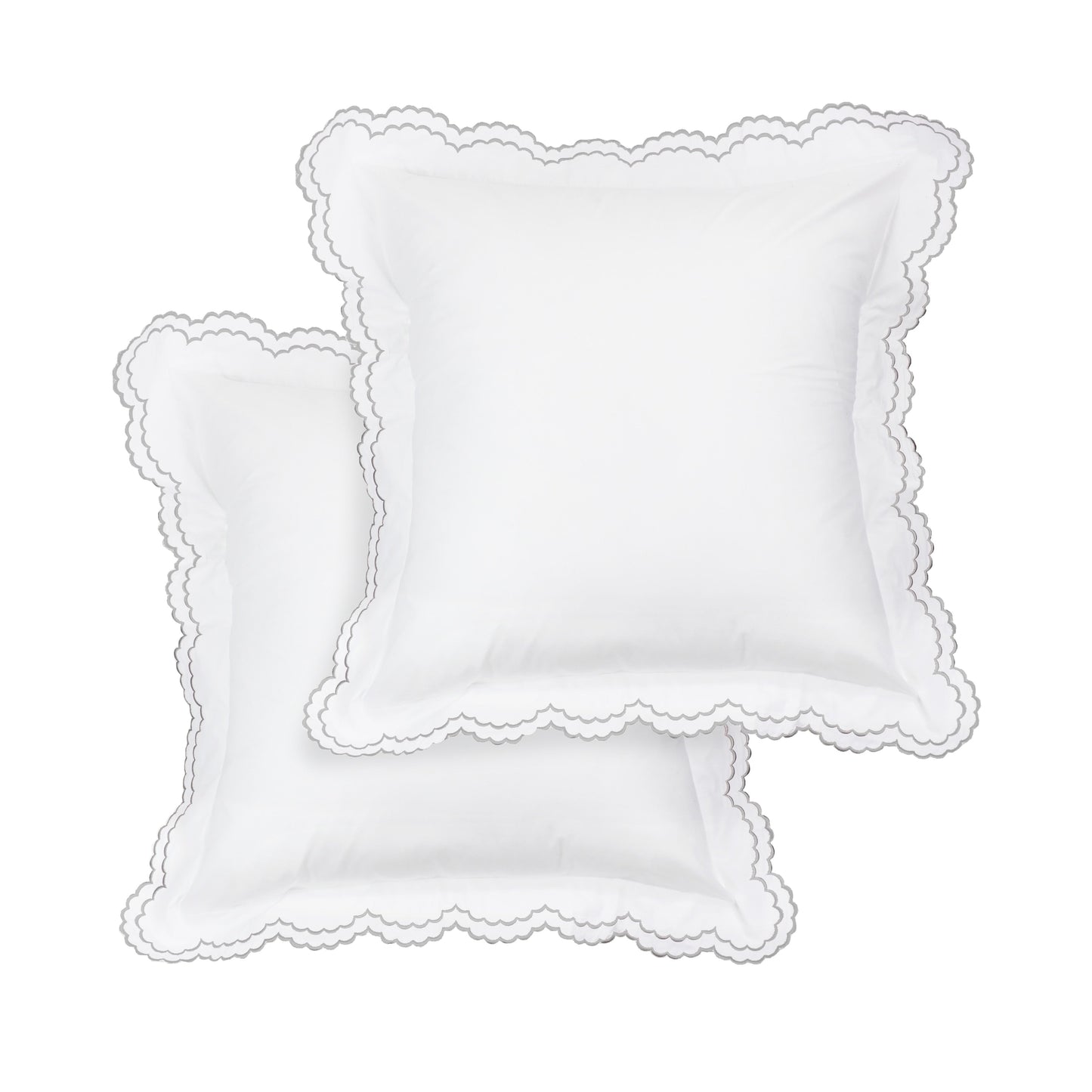 Parure de lit double festonnée en percale de coton frais brodée avec taie d'oreiller