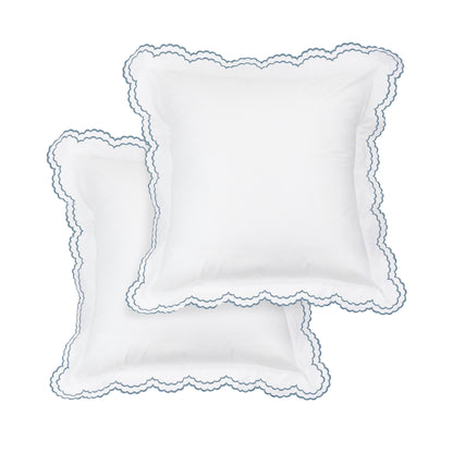 Parure de lit double festonnée en percale de coton frais brodée avec taie d'oreiller