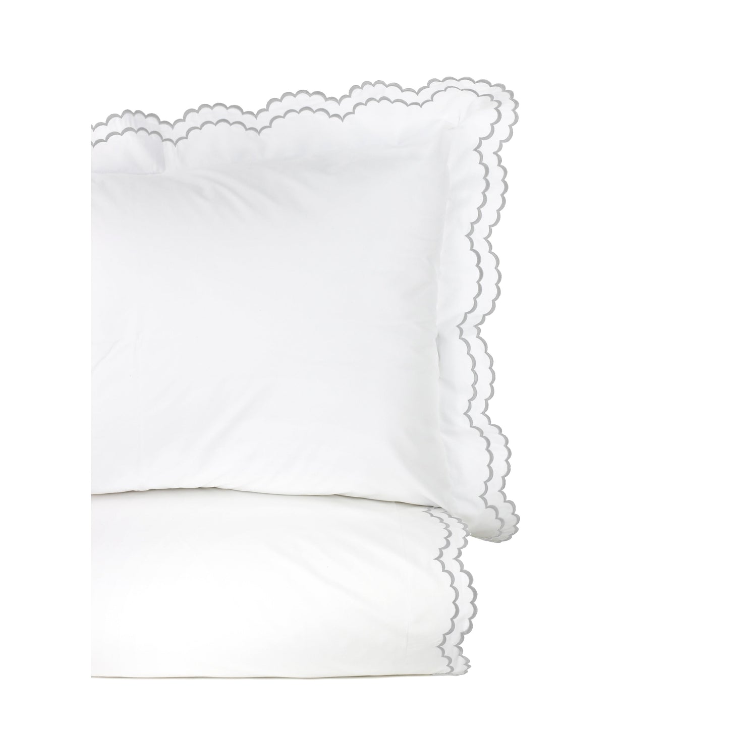 Parure de lit double festonnée en percale de coton frais brodée avec taie d'oreiller