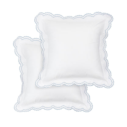 Parure de lit double festonnée en percale de coton frais brodée avec taie d'oreiller