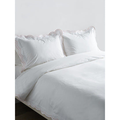 Parure de lit double festonnée en percale de coton frais brodée avec taie d'oreiller