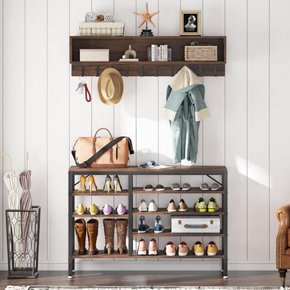 Ensemble de porte-manteaux et de bancs à chaussures pour entrée, porte-manteaux et porte-chaussures de style industriel