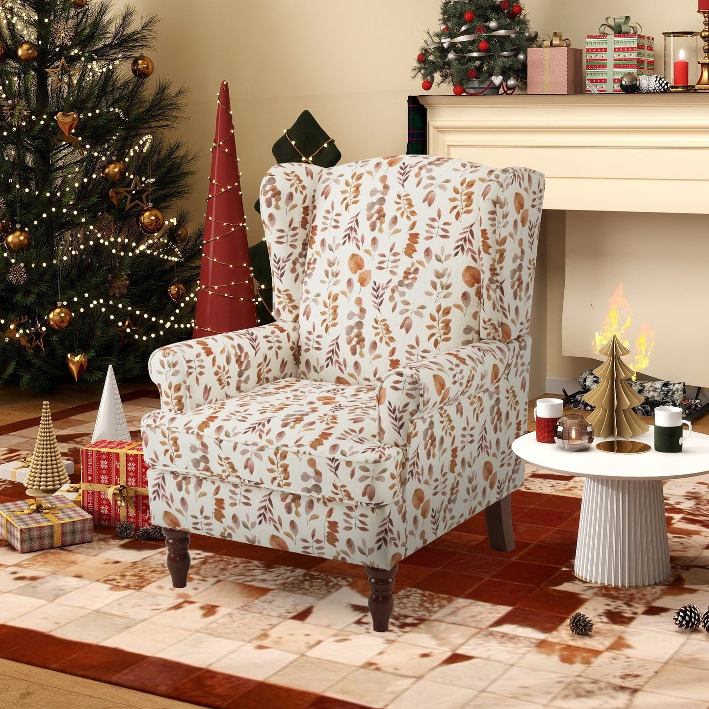 Fauteuil d'appoint moderne Erommy, fauteuil à dossier haut, canapé simple en tissu rembourré avec pieds en bois pour le salon