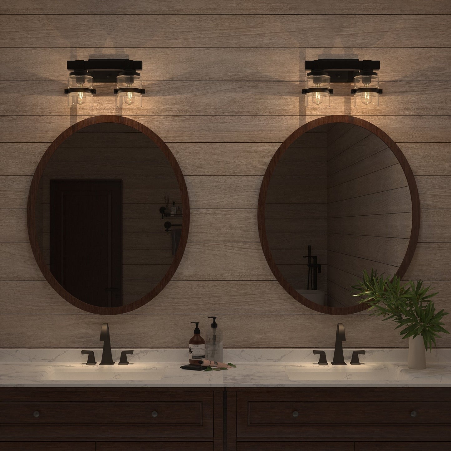 Appliques murales ExBrite Farmhouse à 3 lumières, intensité variable, en fer noir pour salle de bain