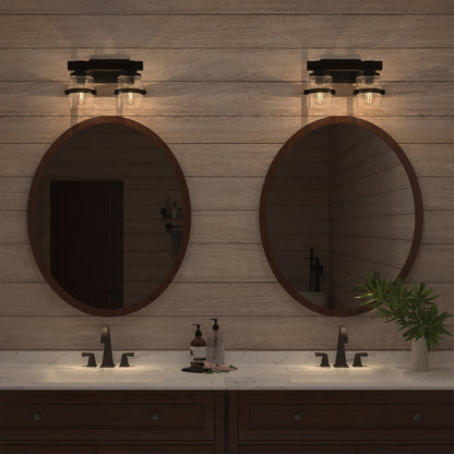 Appliques murales ExBrite Farmhouse à 3 lumières, intensité variable, en fer noir pour salle de bain