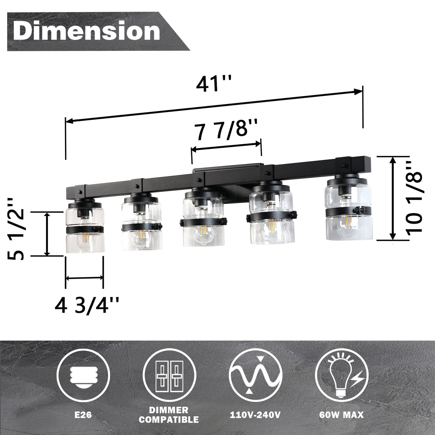 Appliques murales ExBrite Farmhouse à 3 lumières, intensité variable, en fer noir pour salle de bain