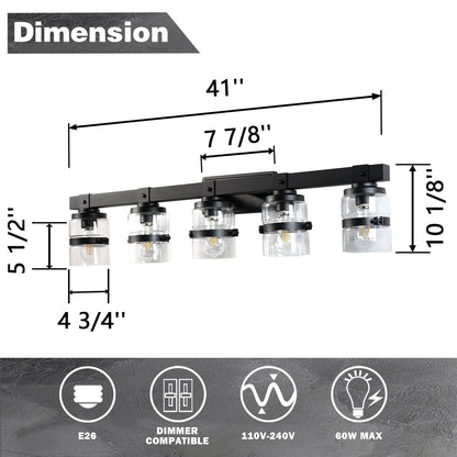 Appliques murales ExBrite Farmhouse à 3 lumières, intensité variable, en fer noir pour salle de bain