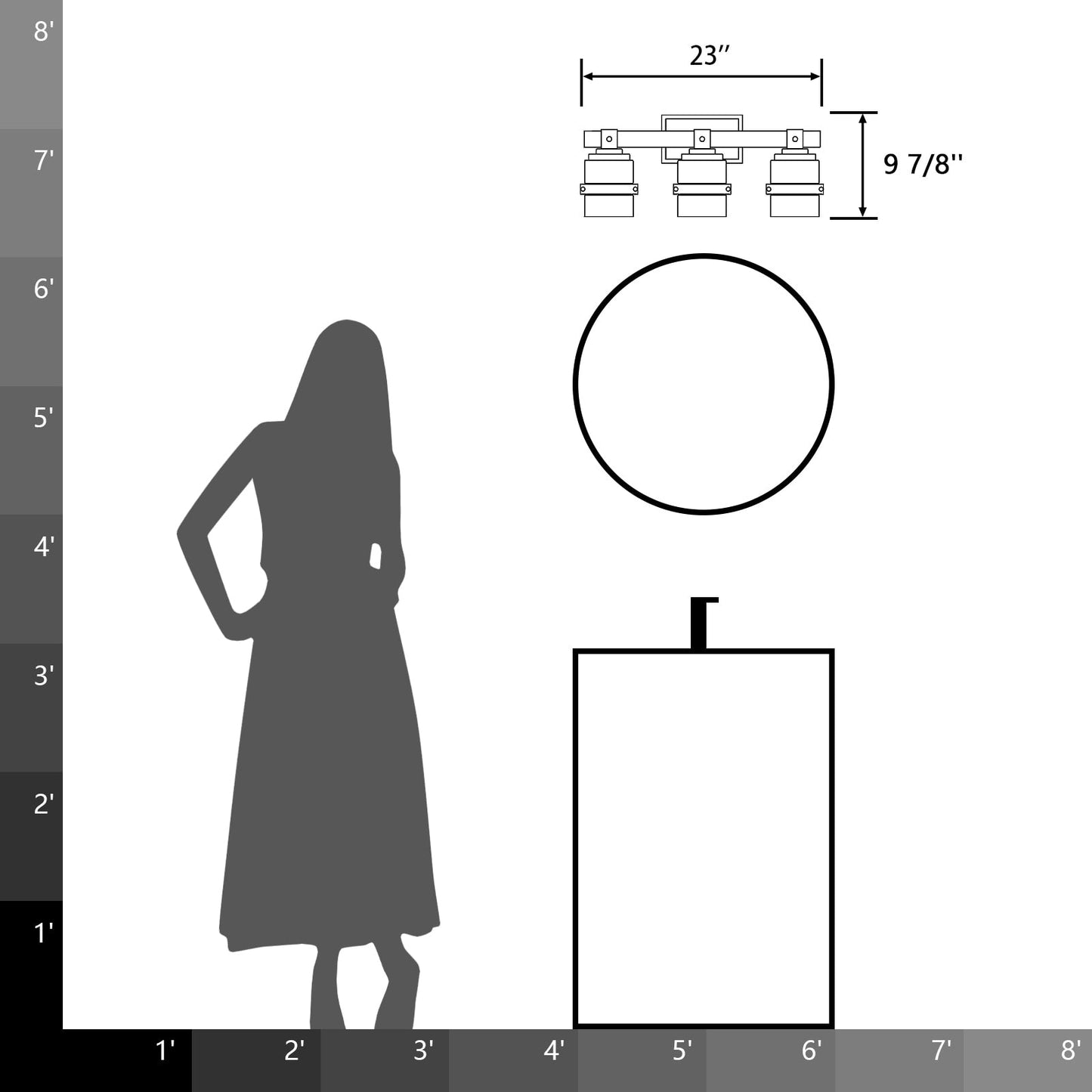 Appliques murales ExBrite Farmhouse à 3 lumières, intensité variable, en fer noir pour salle de bain