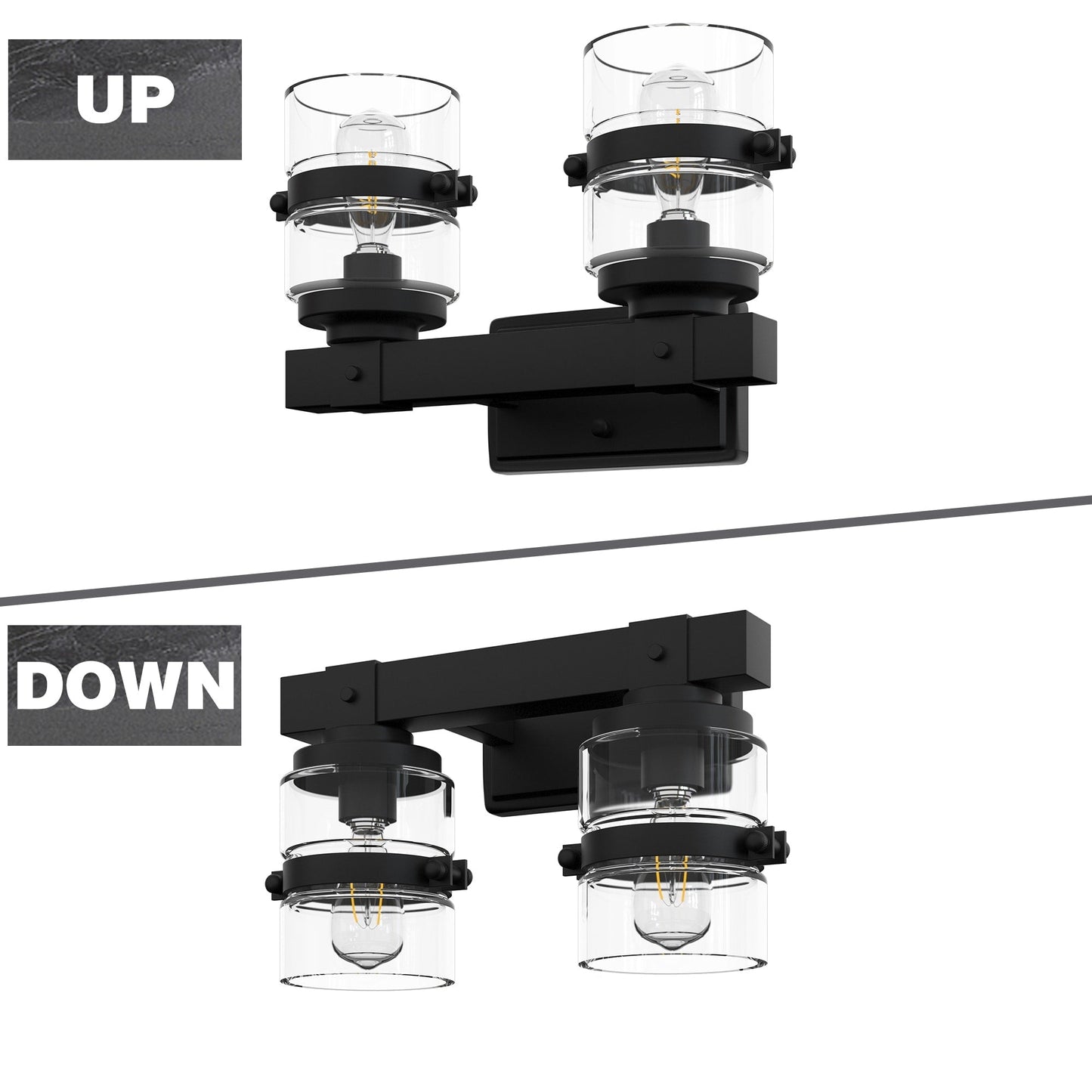 Appliques murales ExBrite Farmhouse à 3 lumières, intensité variable, en fer noir pour salle de bain