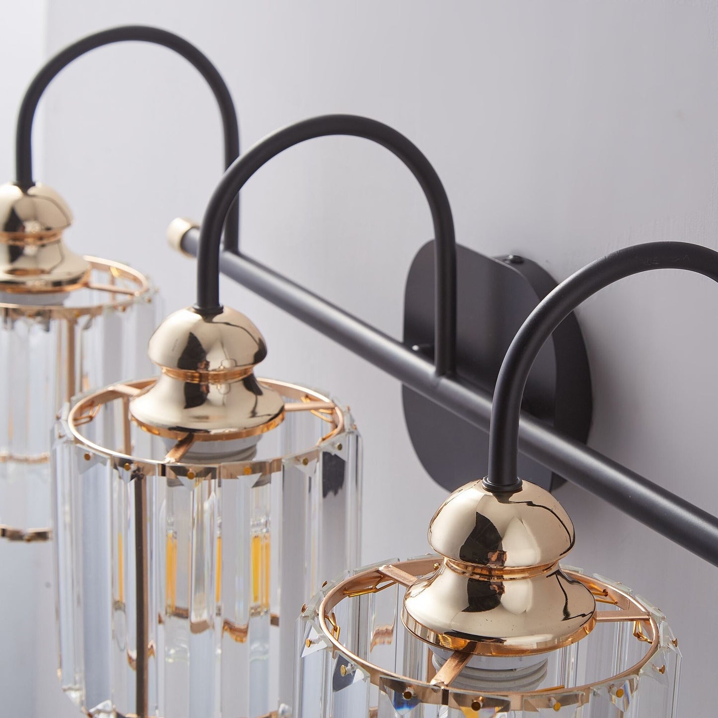 Appliques murales ExBrite modernes en or rose, à 1/2/3/4/5 lumières, avec intensité variable, en cristal, pour salle de bain