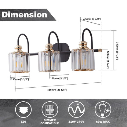 Appliques murales ExBrite modernes en or rose, à 1/2/3/4/5 lumières, avec intensité variable, en cristal, pour salle de bain