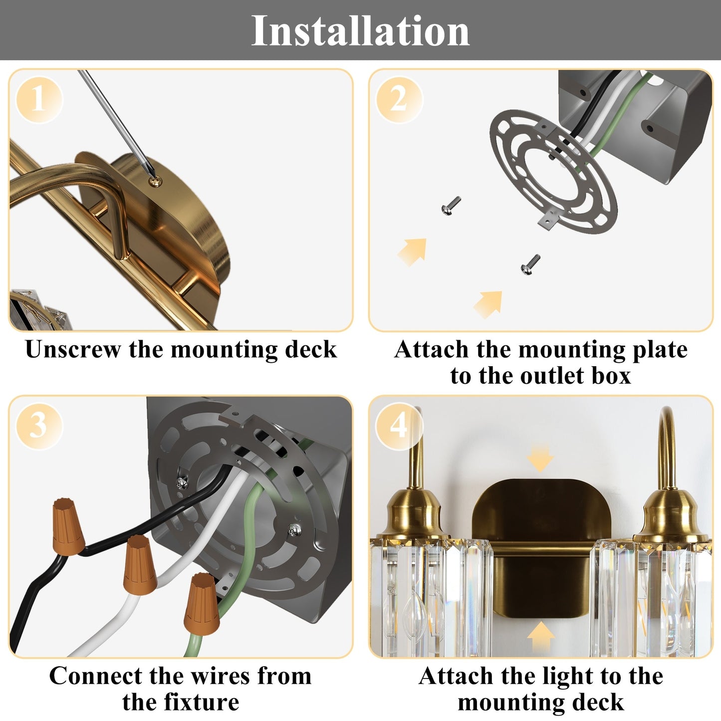 Appliques murales ExBrite modernes en or rose, à 1/2/3/4/5 lumières, avec intensité variable, en cristal, pour salle de bain