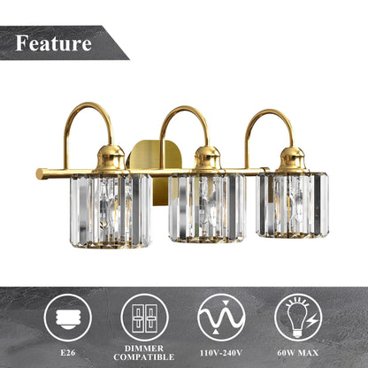 Appliques murales ExBrite modernes en or rose, à 1/2/3/4/5 lumières, avec intensité variable, en cristal, pour salle de bain