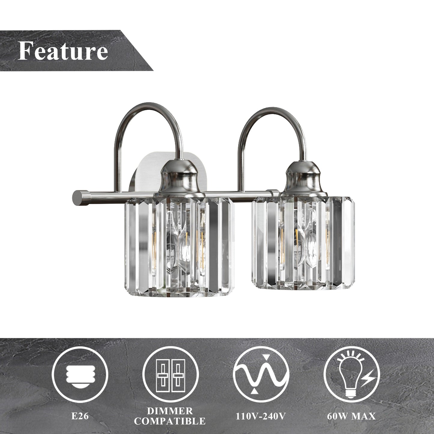 Appliques murales ExBrite modernes en or rose, à 1/2/3/4/5 lumières, avec intensité variable, en cristal, pour salle de bain