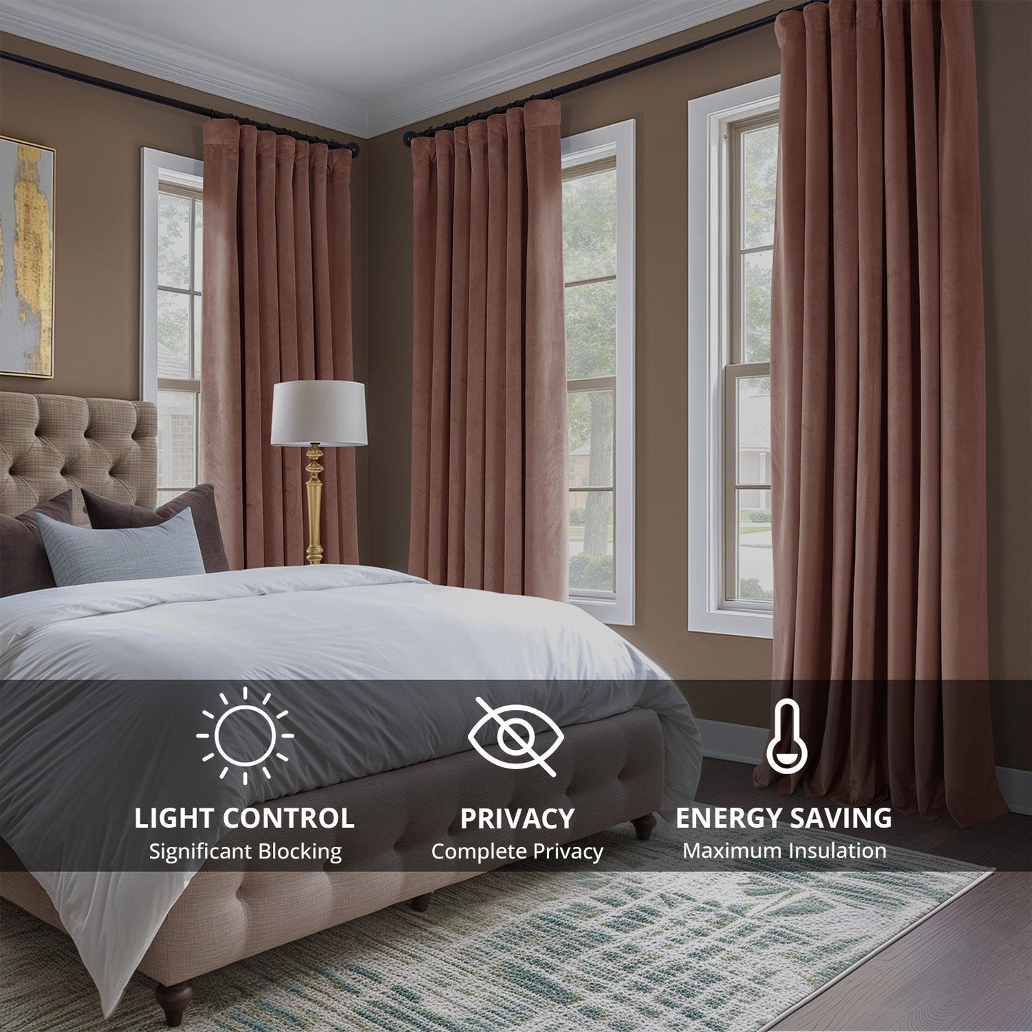 Rideaux occultants en velours peluche Heritage d'Exclusive Fabrics (1 panneau) - Rideaux en velours de luxe pour chambre et salon.