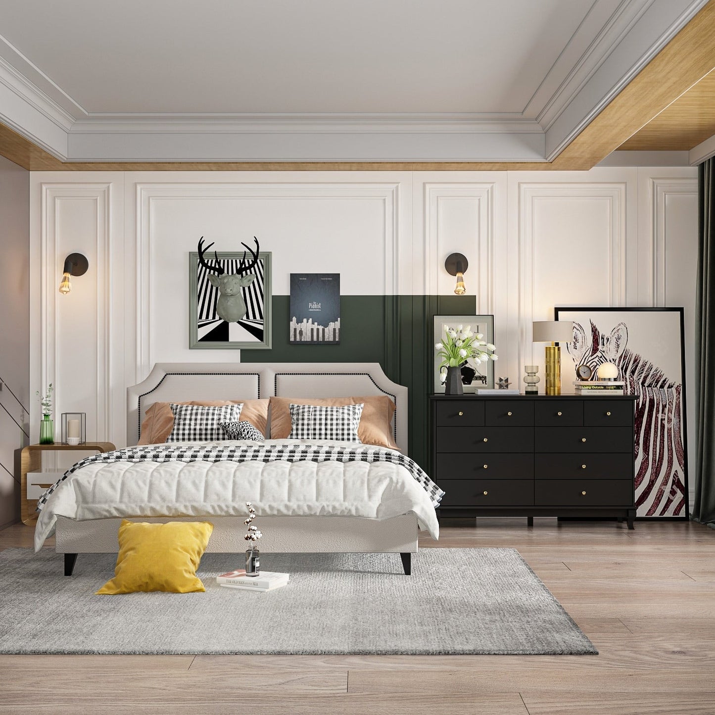 Commode double à 10 tiroirs pour chambre à coucher, commode blanche, grand espace de rangement