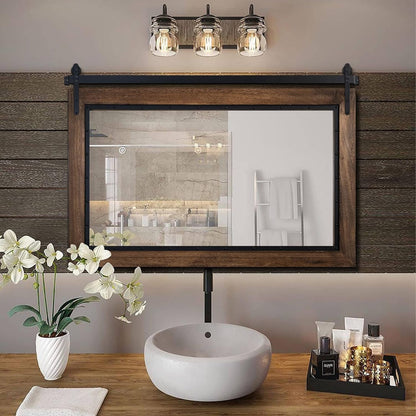 Miroir mural de salle de bain en bois naturel style porte de grange