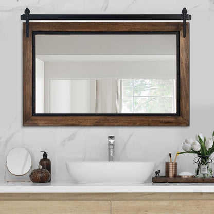 Miroir mural de salle de bain en bois naturel style porte de grange