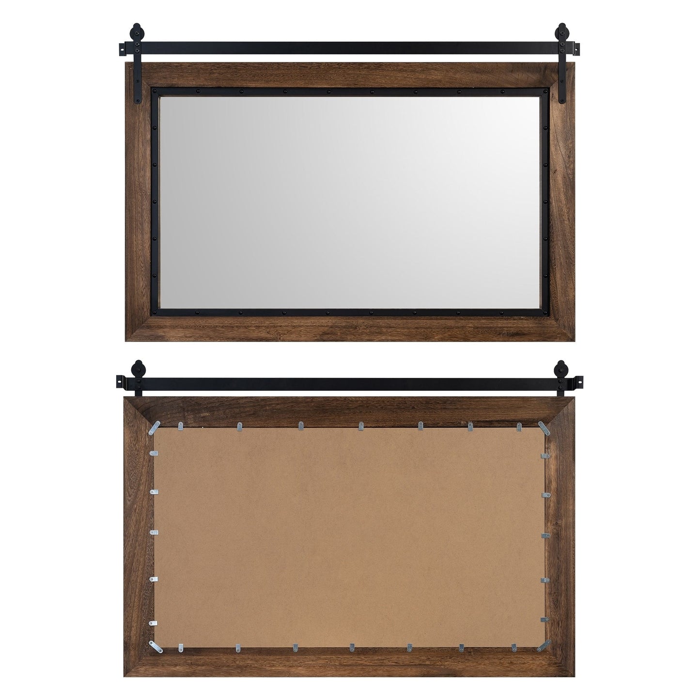 Miroir mural de salle de bain en bois naturel style porte de grange