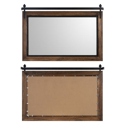 Miroir mural de salle de bain en bois naturel style porte de grange