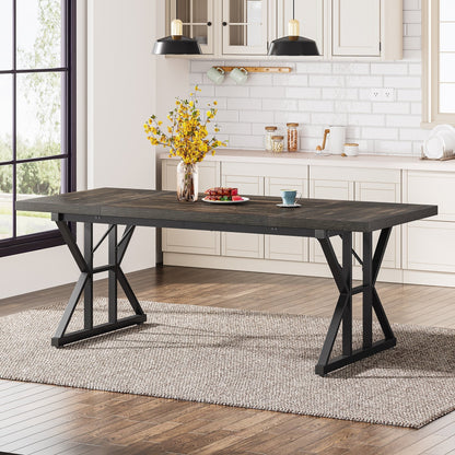 Table à manger de style ferme pour 6 personnes, table de cuisine rectangulaire en bois de 70,8 pouces