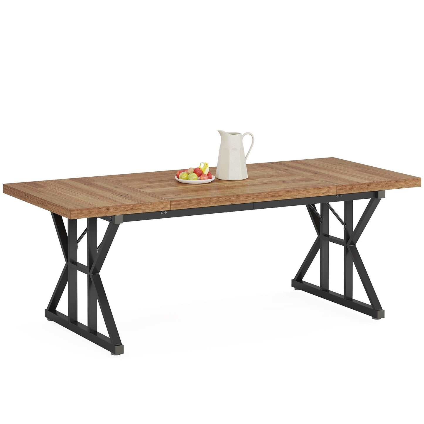 Table à manger de style ferme pour 6 personnes, table de cuisine rectangulaire en bois de 70,8 pouces