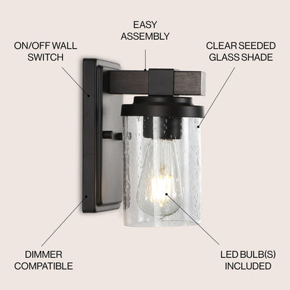 Applique murale LED style ferme rustique en fer et verre bullé, par JONATHAN Y