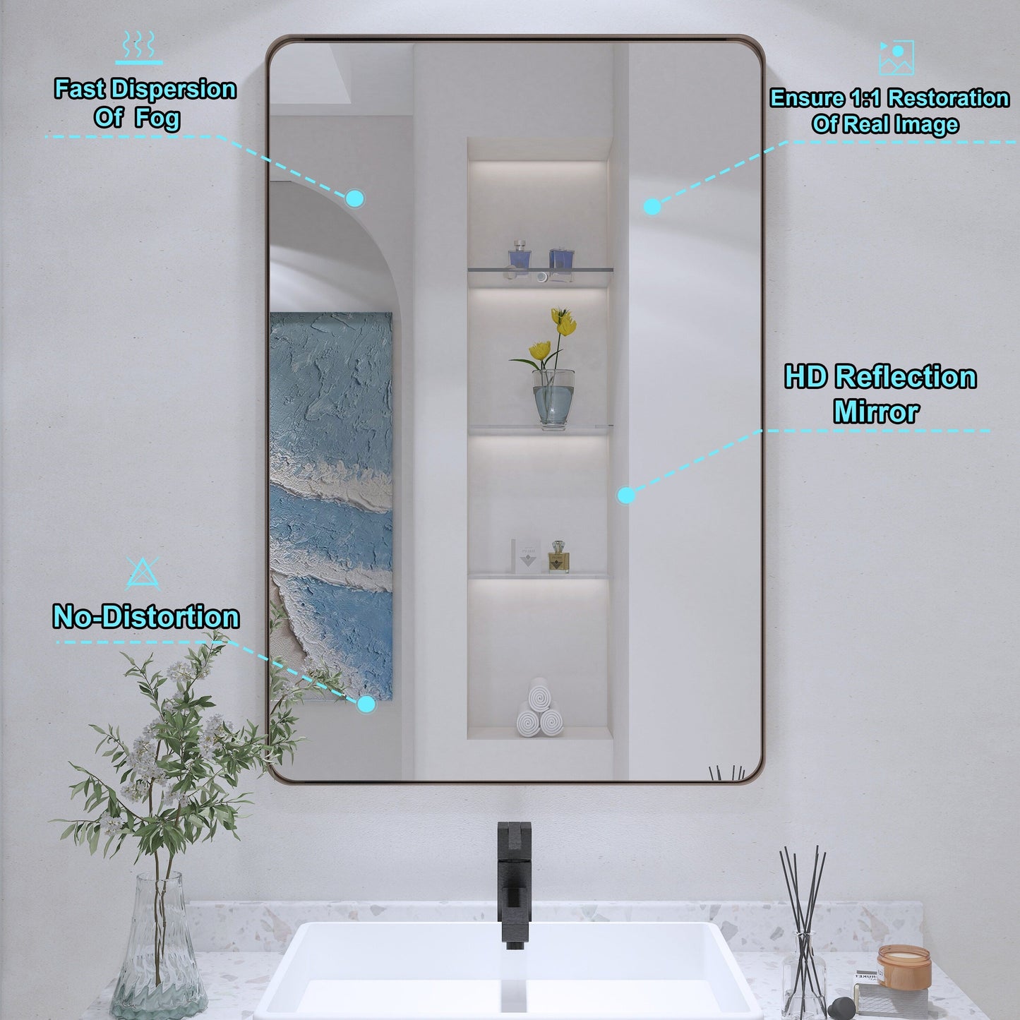 Miroir de salle de bain mural encadré