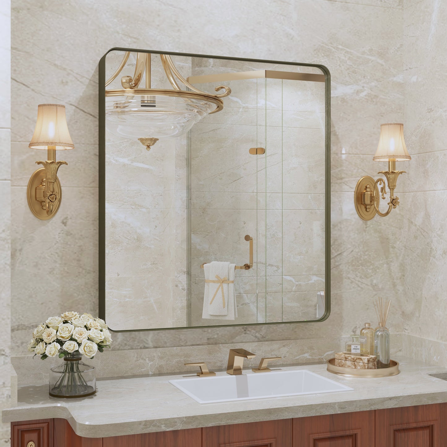 Miroir de salle de bain mural encadré