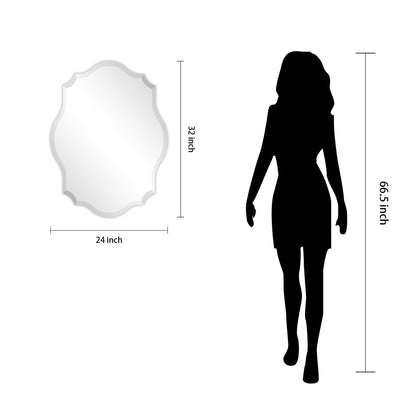 Miroir mural festonné élégant, oblong et biseauté, sans cadre