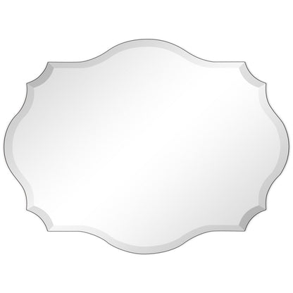 Miroir mural festonné élégant, oblong et biseauté, sans cadre