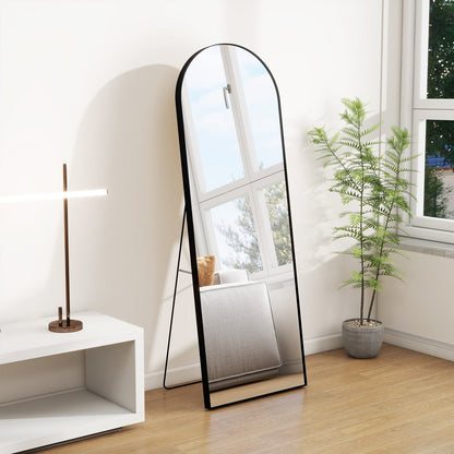 Miroir sur pied arqué pleine longueur avec verre incassable et support en alliage d'aluminium pour chambre ou dressing, à poser au sol