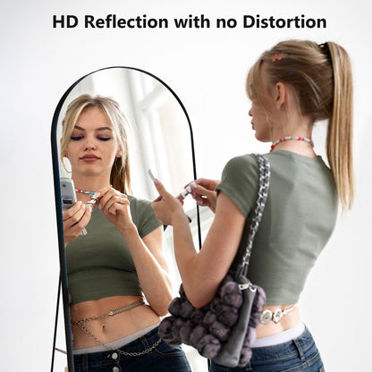 Miroir sur pied arqué pleine longueur avec verre incassable et support en alliage d'aluminium pour chambre ou dressing, à poser au sol