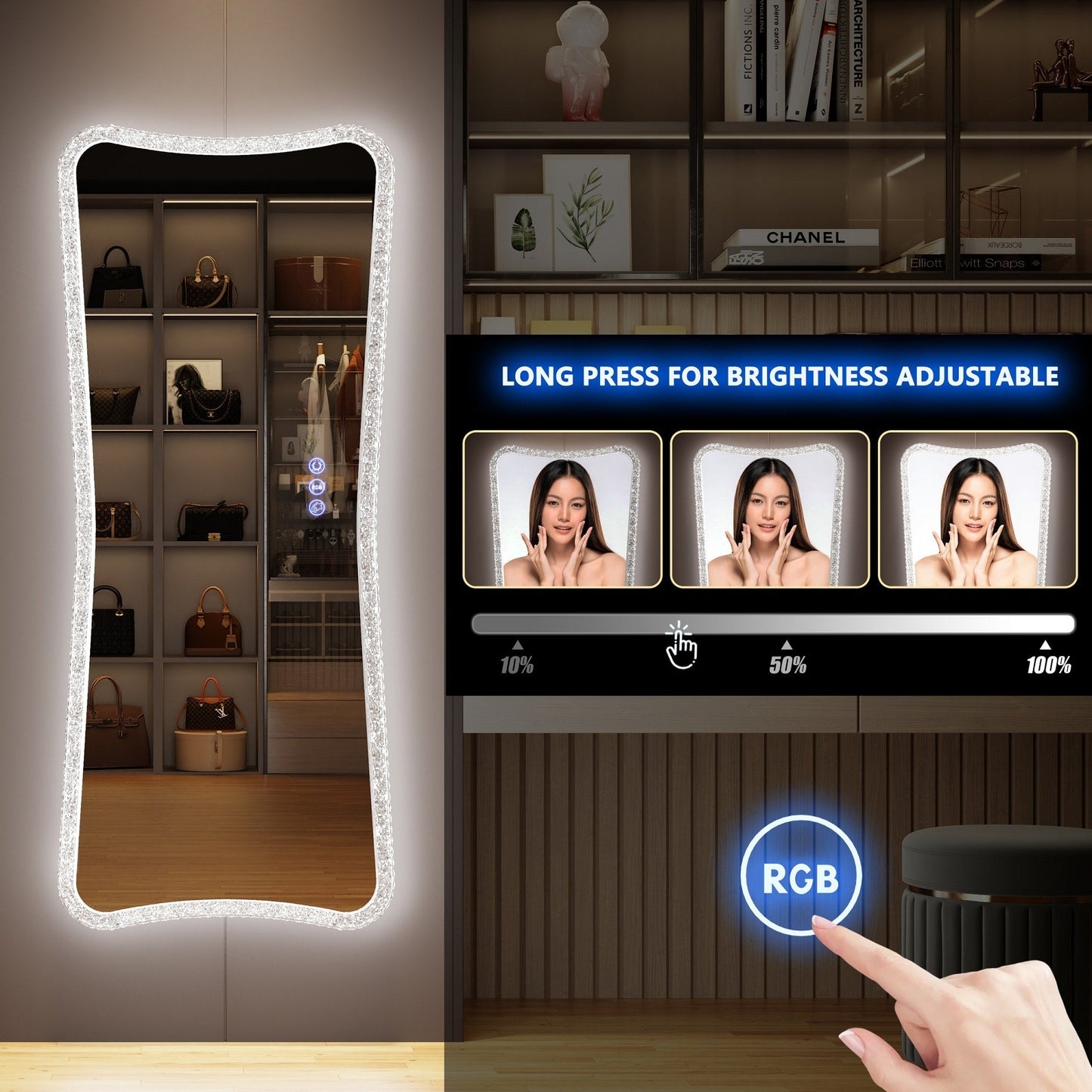 Miroir pleine longueur avec lumières RVB - Blanc
