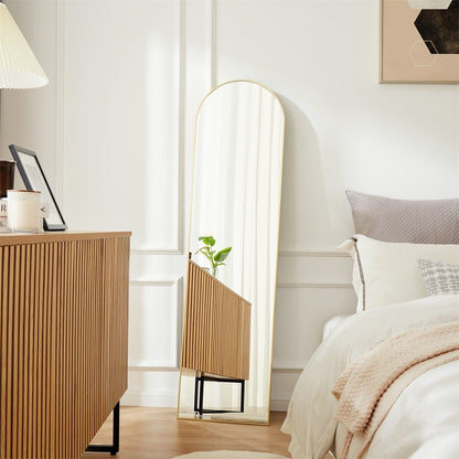 Miroir sur pied avec cadre en alliage d'aluminium, idéal pour la chambre ou le dressing.