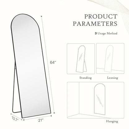 Miroir sur pied avec cadre en alliage d'aluminium, idéal pour la chambre ou le dressing.