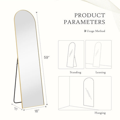 Miroir sur pied avec cadre en alliage d'aluminium, idéal pour la chambre ou le dressing.