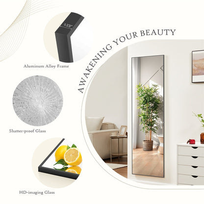 Miroir sur pied avec cadre en alliage d'aluminium, idéal pour la chambre ou le dressing.