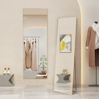 Miroir sur pied avec cadre en alliage d'aluminium, idéal pour la chambre ou le dressing.