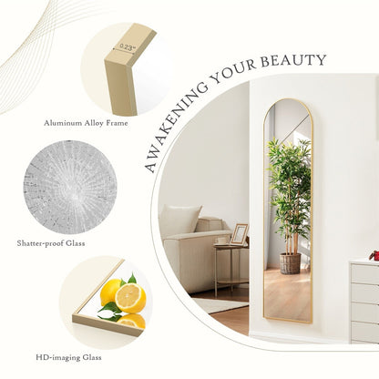 Miroir sur pied avec cadre en alliage d'aluminium, idéal pour la chambre ou le dressing.