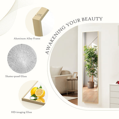 Miroir sur pied avec cadre en alliage d'aluminium, idéal pour la chambre ou le dressing.