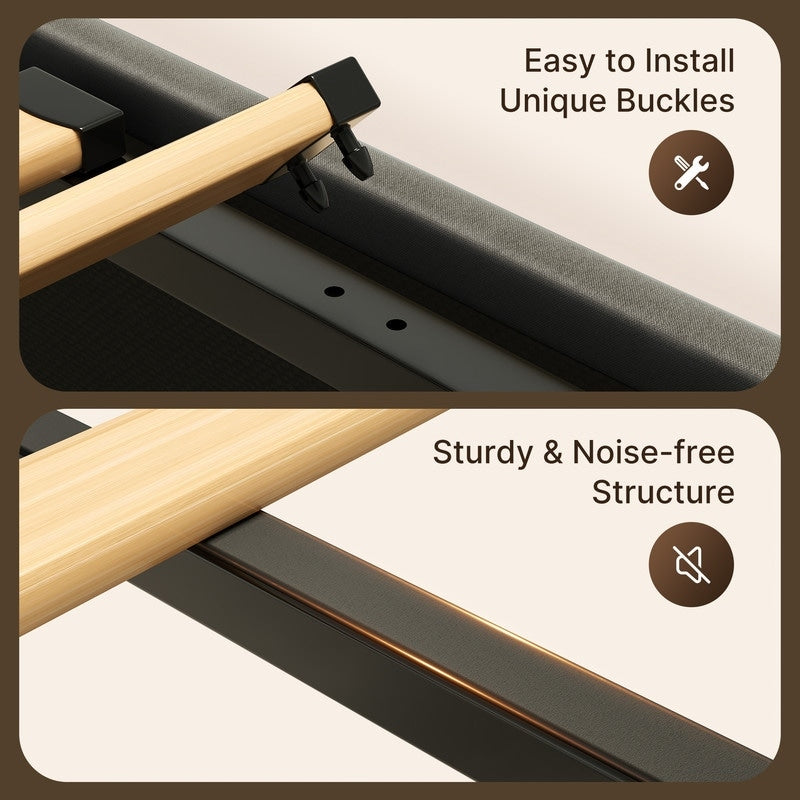 Cadre de lit coffre relevable, cadre de lit plateforme rembourré avec système de rangement hydraulique et tête de lit