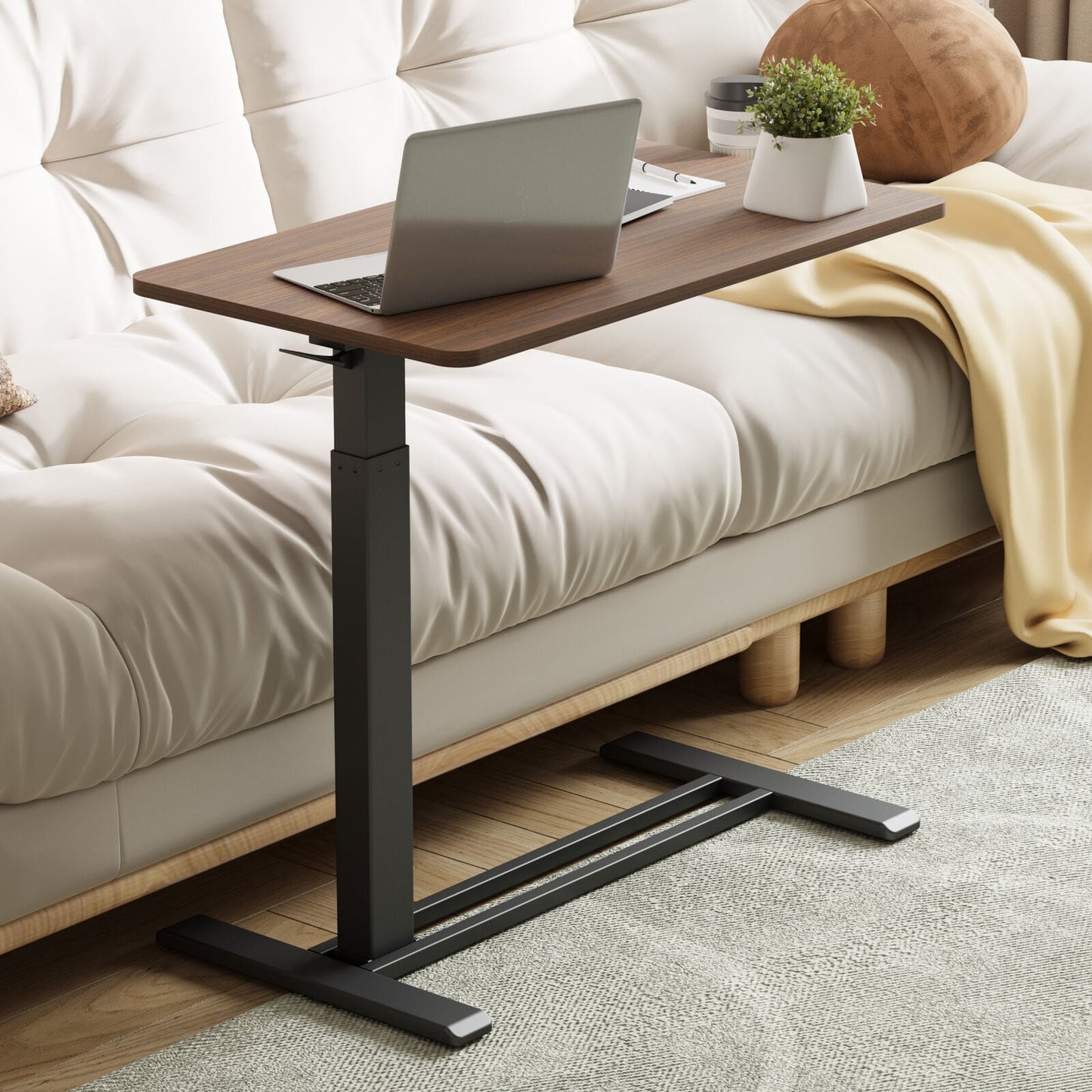 Table d'ordinateur portable mobile FunniHomi 28/32, réglable en hauteur, avec roulettes, blanc/noir, pour lit et canapé