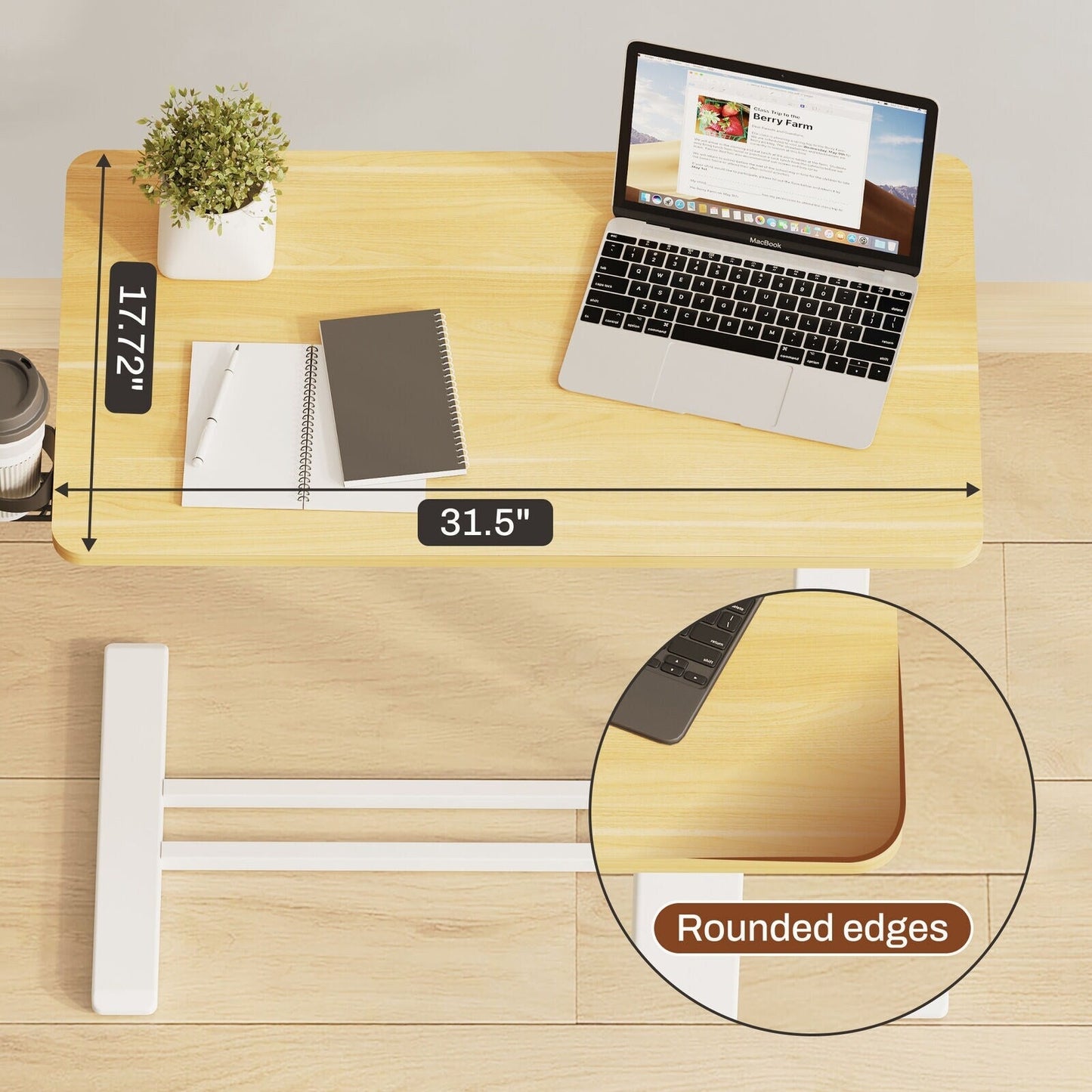 Table d'ordinateur portable mobile FunniHomi 28/32, réglable en hauteur, avec roulettes, blanc/noir, pour lit et canapé