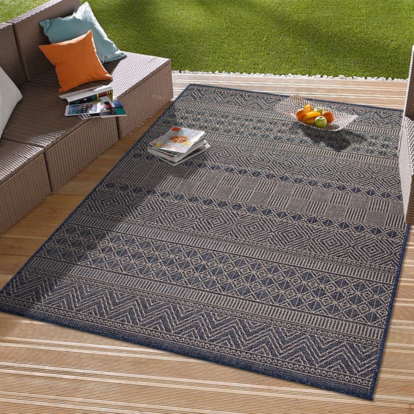 Tapis d'intérieur/extérieur géométrique bohème