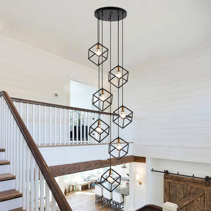 Lustre suspendu géométrique pour escalier, hauteur réglable, 5 ou 7 lumières